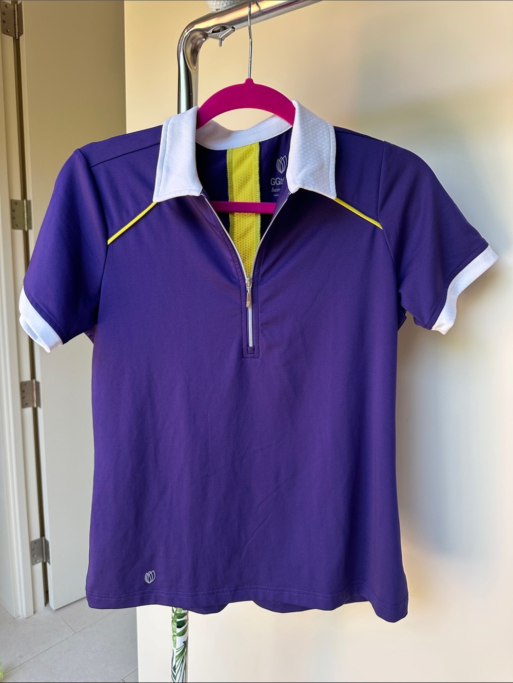 Women's GG Blue Purple and Yellow Polo White Collar Small